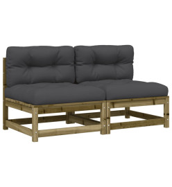 Canapés jardin sans accoudoirs coussins 2 pcs bois pin imprégné