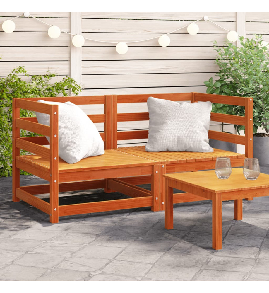 Canapés d'angle de jardin cire marron 2 pcs bois de pin massif Canapés d'angle de jardin cire marron 2 pcs bois de pin massif