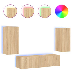 Unités murales TV avec LED 4 pcs chêne sonoma bois d'ingénierie