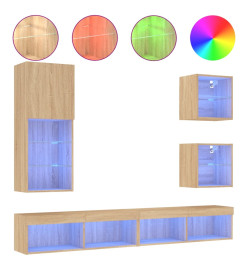 Unités murales TV avec LED 5 pcs chêne sonoma bois d'ingénierie