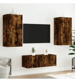 Unités murales TV avec LED 4 pcs chêne fumé bois d'ingénierie