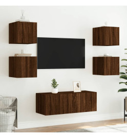 Unités murales TV avec LED 6 pcs chêne marron bois d'ingénierie