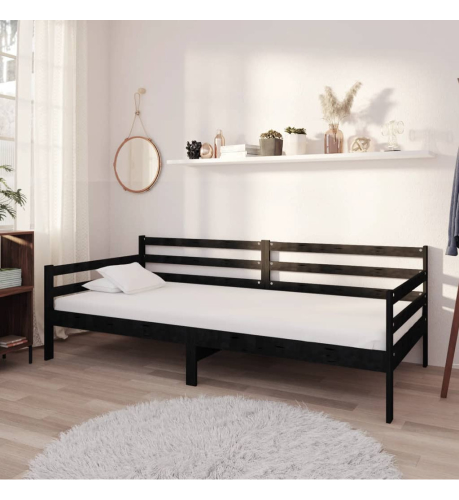 Lit Noir Bois de pin massif 90x200 cm Lit Noir Bois de pin massif 90x200 cm