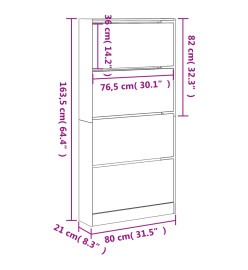 Armoire à chaussures 4 tiroirs rabattables chêne fumé