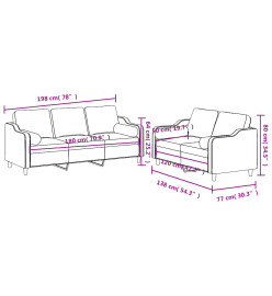 Ensemble de canapés 2 pcs coussins gris foncé tissu