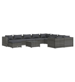 Salon de jardin 11 pcs avec coussins Résine tressée Gris