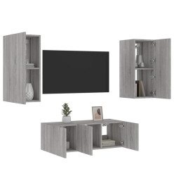 Unités murales TV avec LED 4 pcs gris sonoma bois d'ingénierie