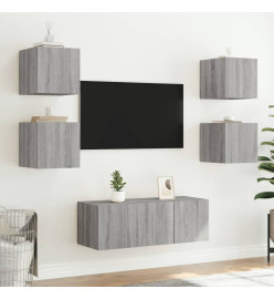 Unités murales TV avec LED 6 pcs gris sonoma bois d'ingénierie