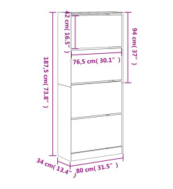 Armoire à chaussures 4 tiroirs rabattables sonoma gris