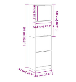 Armoire à chaussures 4 tiroirs rabattables sonoma 60x42x204 cm