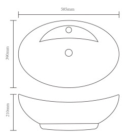 Lavabo ovale en céramique avec trou de robinet