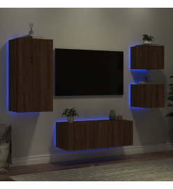 Unités murales TV avec LED 5 pcs chêne marron bois d'ingénierie