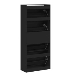 Armoire à chaussures 4 tiroirs rabattables noir 80x34x187,5 cm