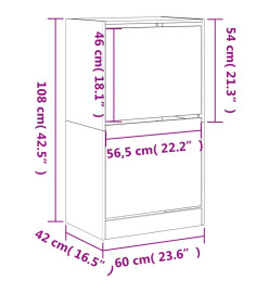 Armoire à chaussures 2 tiroirs rabattables blanc 60x42x108 cm