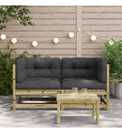 Canapés d'angle de jardin avec coussins 2 pcs bois pin imprégné