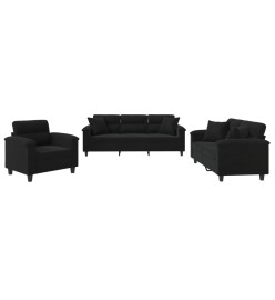 Ensemble de canapés 3 pcs avec coussins Noir Tissu microfibre