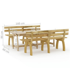 Mobilier de salle à manger de jardin 3 pcs Bois de pin imprégné