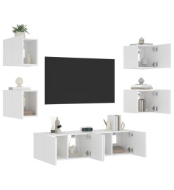 Unités murales TV avec LED 6 pcs blanc bois d'ingénierie