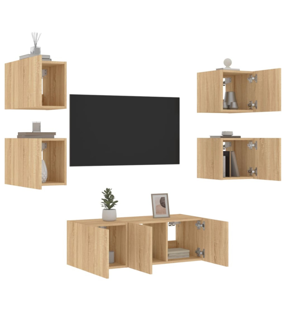 Unités murales TV avec LED 6 pcs chêne sonoma bois d'ingénierie