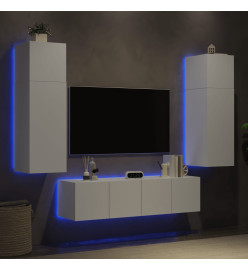 Unités murales TV avec LED 6 pcs blanc bois d'ingénierie