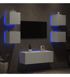 Unités murales TV avec LED 6 pcs blanc bois d'ingénierie