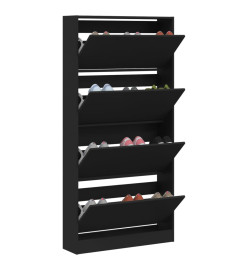 Armoire à chaussures 4 tiroirs rabattables noir 80x21x163,5 cm