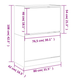 Armoire à chaussures 2 tiroirs rabattables noir 80x42x108 cm