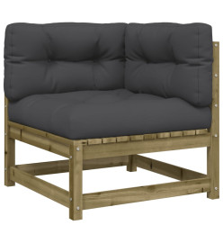 Canapé d'angle de jardin avec coussins bois de pin imprégné
