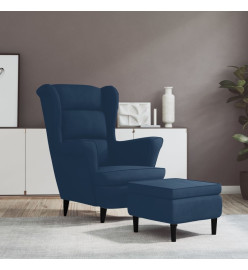 Fauteuil à oreilles avec tabouret bleu velours