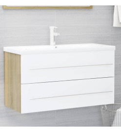 Ensemble de meubles de bain 2 pcs Blanc/chêne sonoma Aggloméré