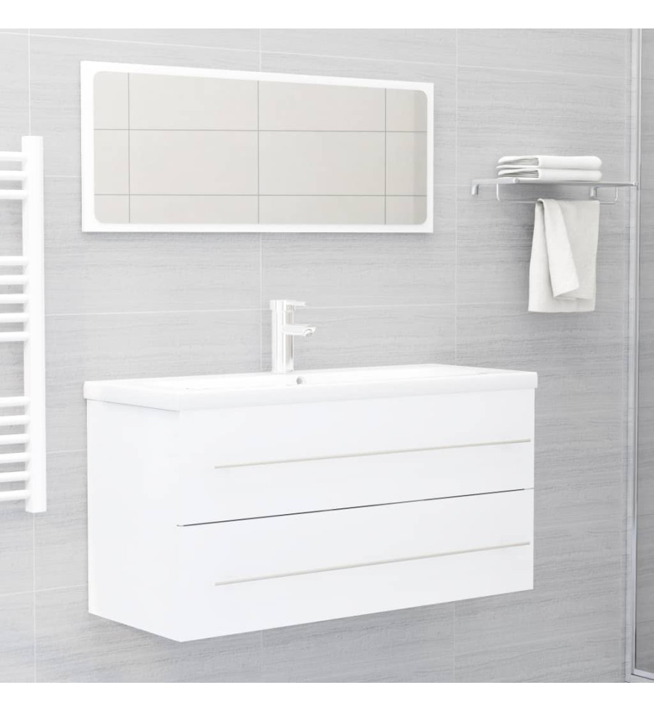 Ensemble de meubles de salle de bain 2 pcs Blanc Aggloméré