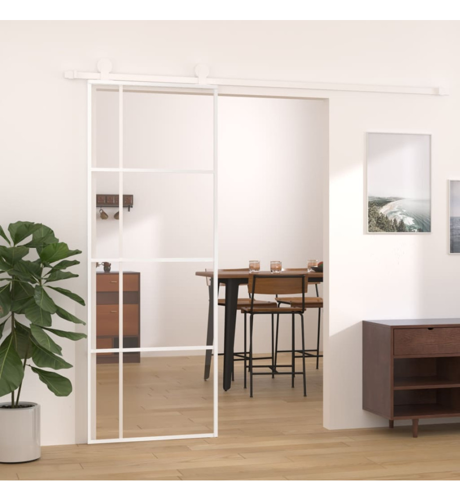 Porte coulissante Verre ESG et aluminium 76x205 cm Blanc