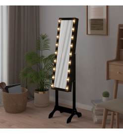 Miroir sur pied blanc avec LED noir 34x37x146 cm