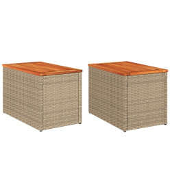 Tables d'appoint de jardin 2 pcs beige rotin bois massif