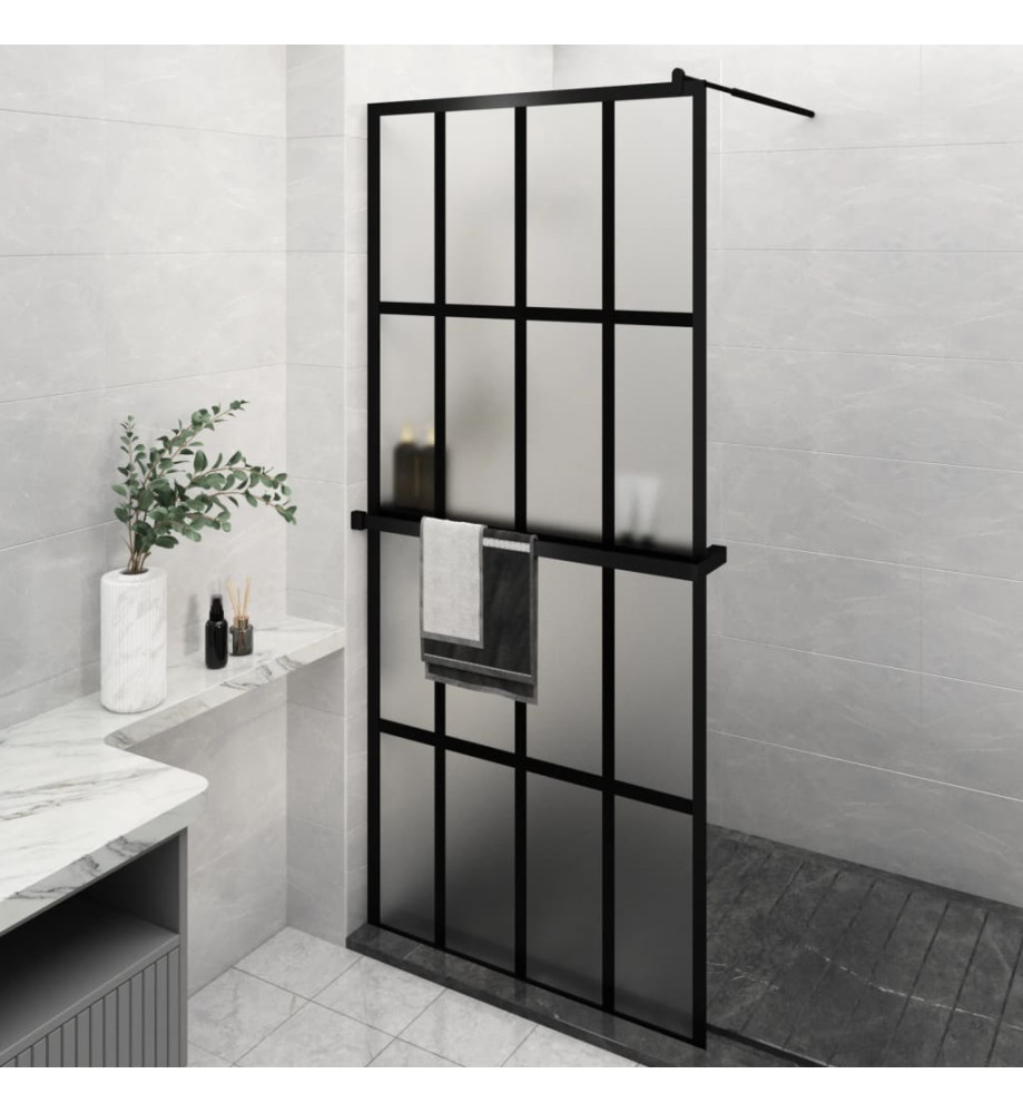 Paroi de douche avec étagère Noir 90x195 cm Verre ESG&Aluminium