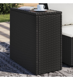 Table d'appoint de jardin avec dessus en verre noir rotin
