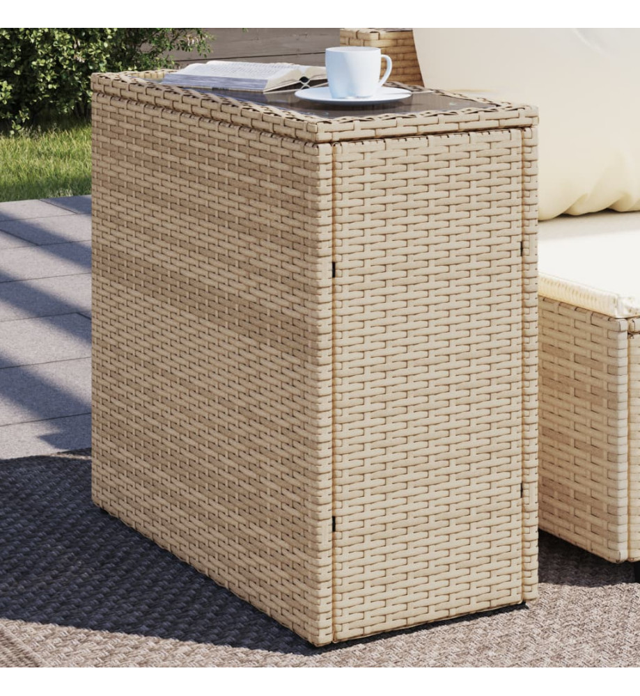 Table d'appoint de jardin avec dessus en verre beige rotin Table d'appoint de jardin avec dessus en verre beige rotin