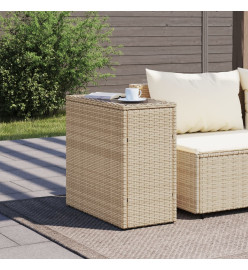 Table d'appoint de jardin avec dessus en verre beige rotin