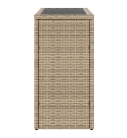 Table d'appoint de jardin avec dessus en verre beige rotin