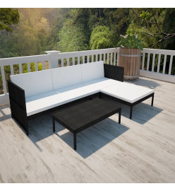 Mobilier de jardin à 3 places Résine tressée Noir