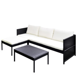 Mobilier de jardin à 3 places Résine tressée Noir