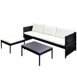 Mobilier de jardin à 3 places Résine tressée Noir