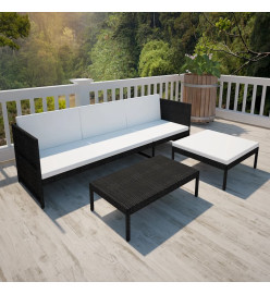 Mobilier de jardin à 3 places Résine tressée Noir