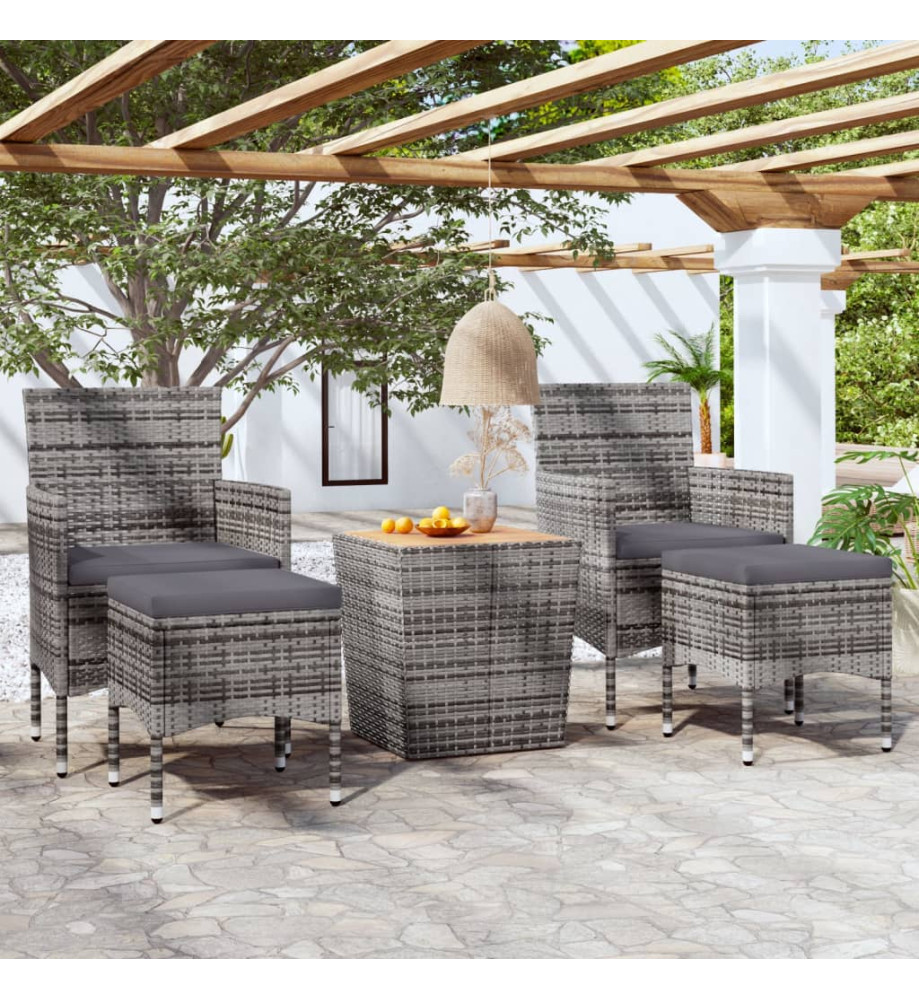 Ensemble de bistro de jardin 5pcs Résine tressée et acacia Gris Ensemble de bistro de jardin 5pcs Résine tressée et acacia Gris