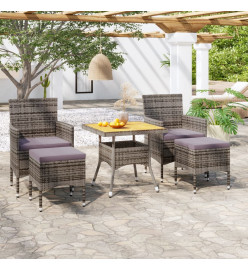 Ensemble à dîner de jardin 5 pcs Résine tressée et acacia Gris