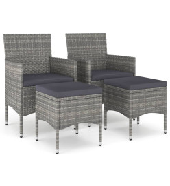 Jeu de chaise et tabouret de jardin 4 pcs Résine tressée Gris