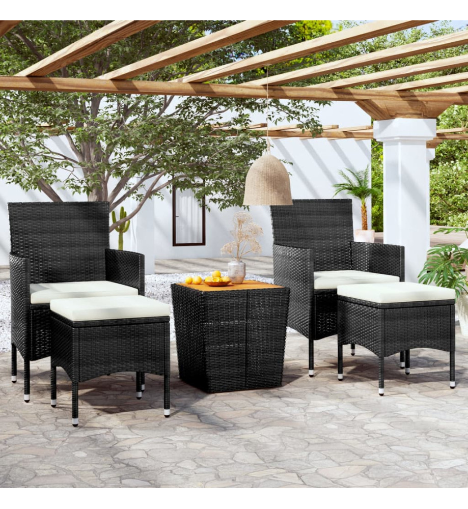 Ensemble de bistro de jardin 5pcs Résine tressée et acacia Noir Ensemble de bistro de jardin 5pcs Résine tressée et acacia Noir