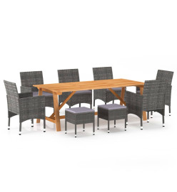 Ensemble de salle à manger de jardin 9 pcs Gris