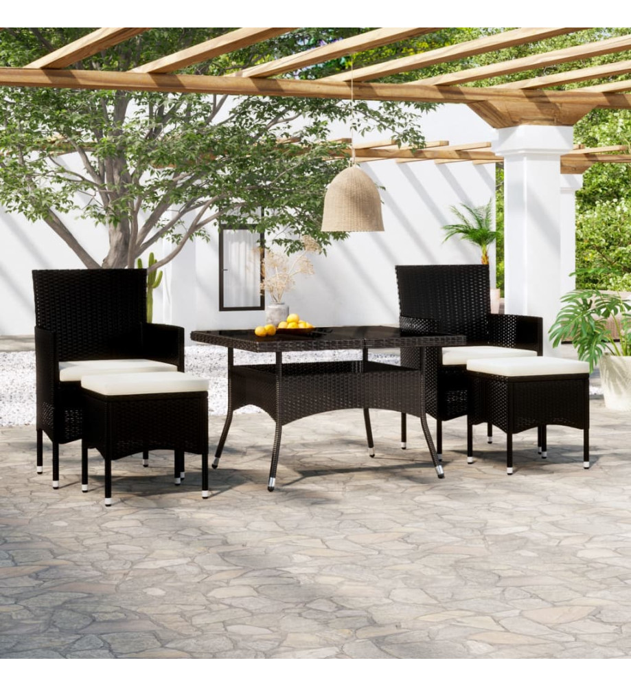 Meubles dîner jardin 5 pcs Résine tressée et verre trempé Noir Meubles dîner jardin 5 pcs Résine tressée et verre trempé Noir