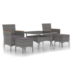 Mobilier dîner jardin 5 pcs Résine tressée et verre trempé Gris